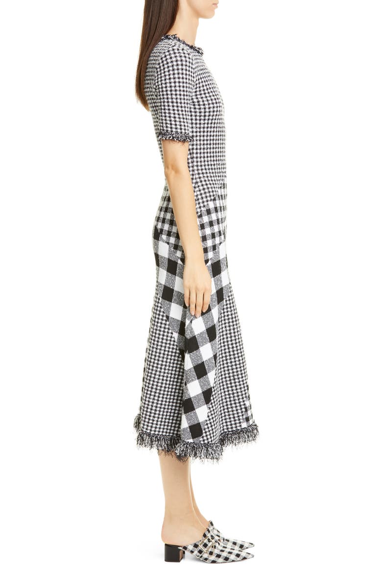 Mixed Gingham Tweed Knit Dress, Alternate, color, BLACK/ WHITE
