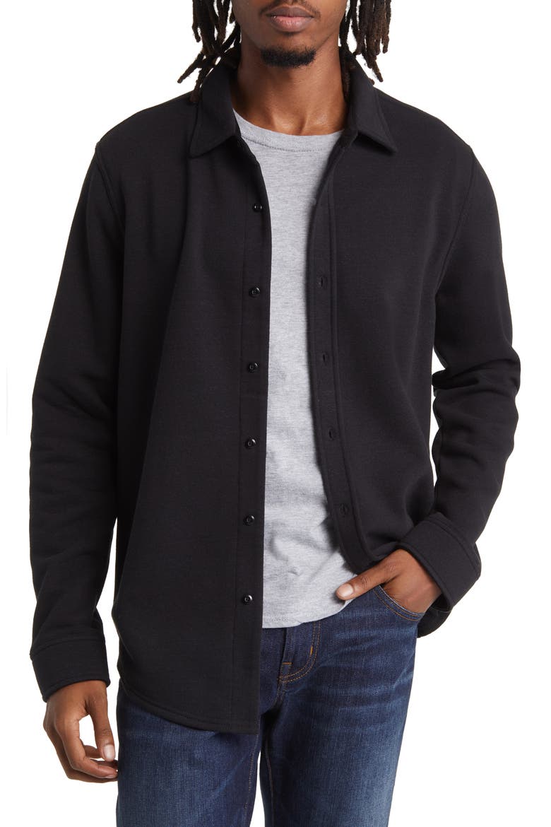 Mika Fleece Button-Down Shirt, Main, color, BLACK