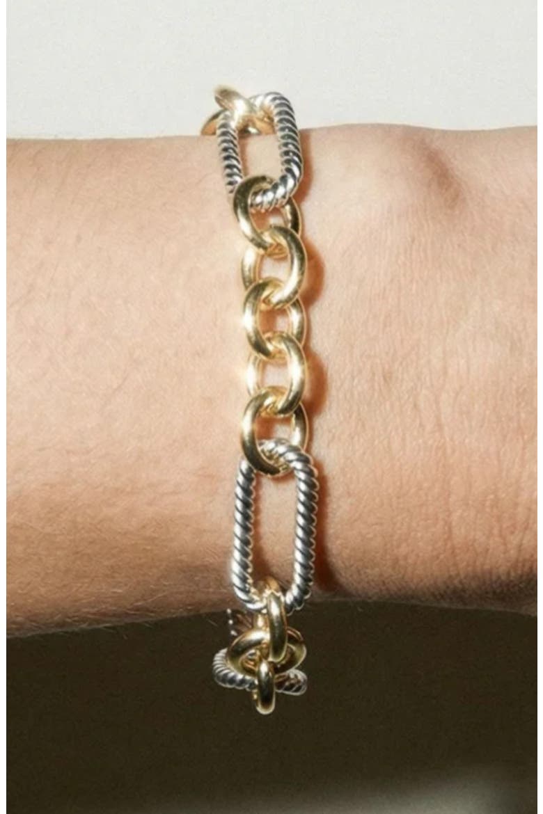 Two Tone Ribbed Link Bracelet, Alternate, color, GOLD/ SILVER