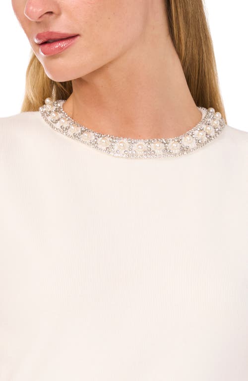 Cece Embellished Imitation Pearl Sleeveless Sweater In Multi