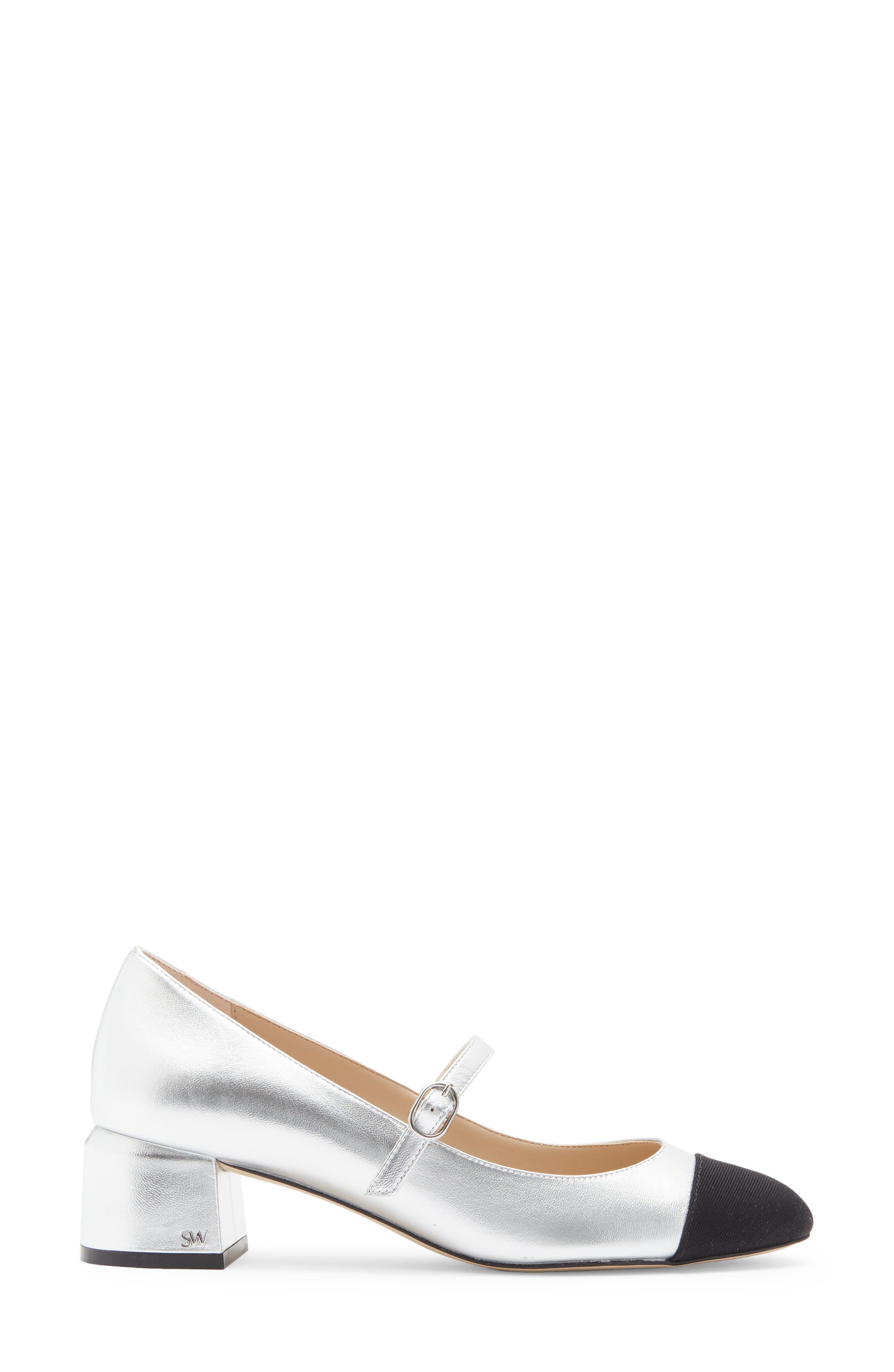 Stuart Weitzman Gabby Mary Jane Pump, Alternate, color, Silver/ Black