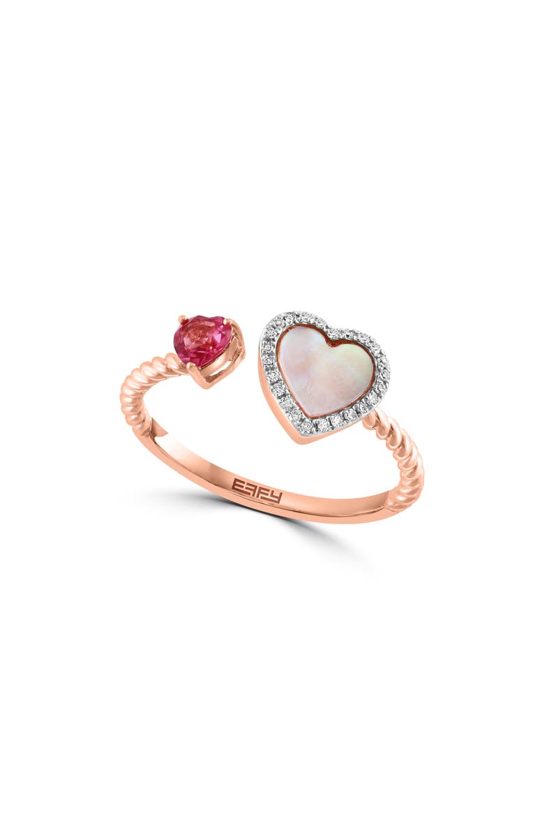 EFFY 14K Rose Gold Mother of Pearl Diamond Heart Ring, Main, color, 