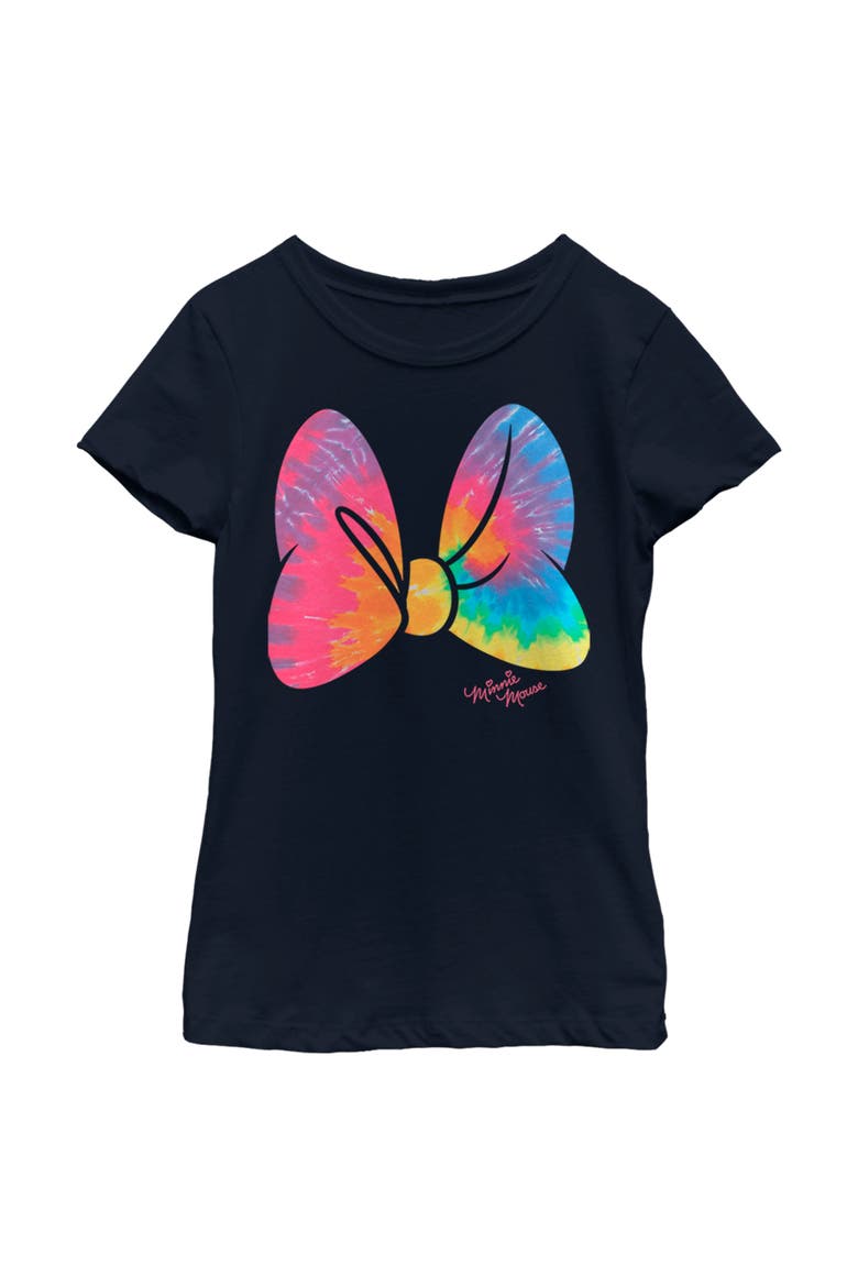 Girls' Tie-Dye Rainbow Pattern Bow Graphic Tee, Main, color, Navy Blue