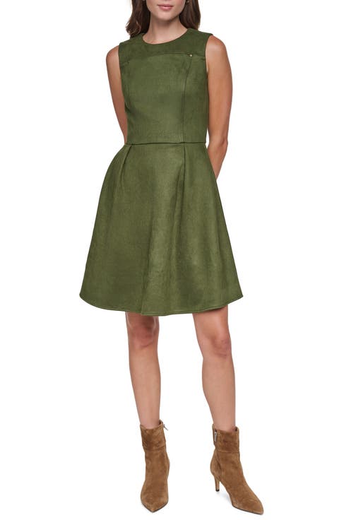 Sleeveless Faux Suede Sheath Dress