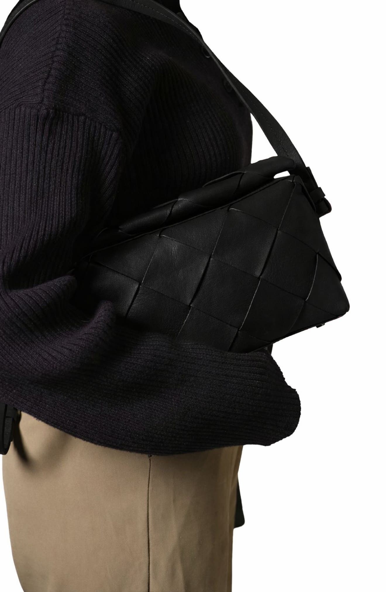 Ecotorie Maude Woven Leather Crossbody Bag, Alternate, color, Black