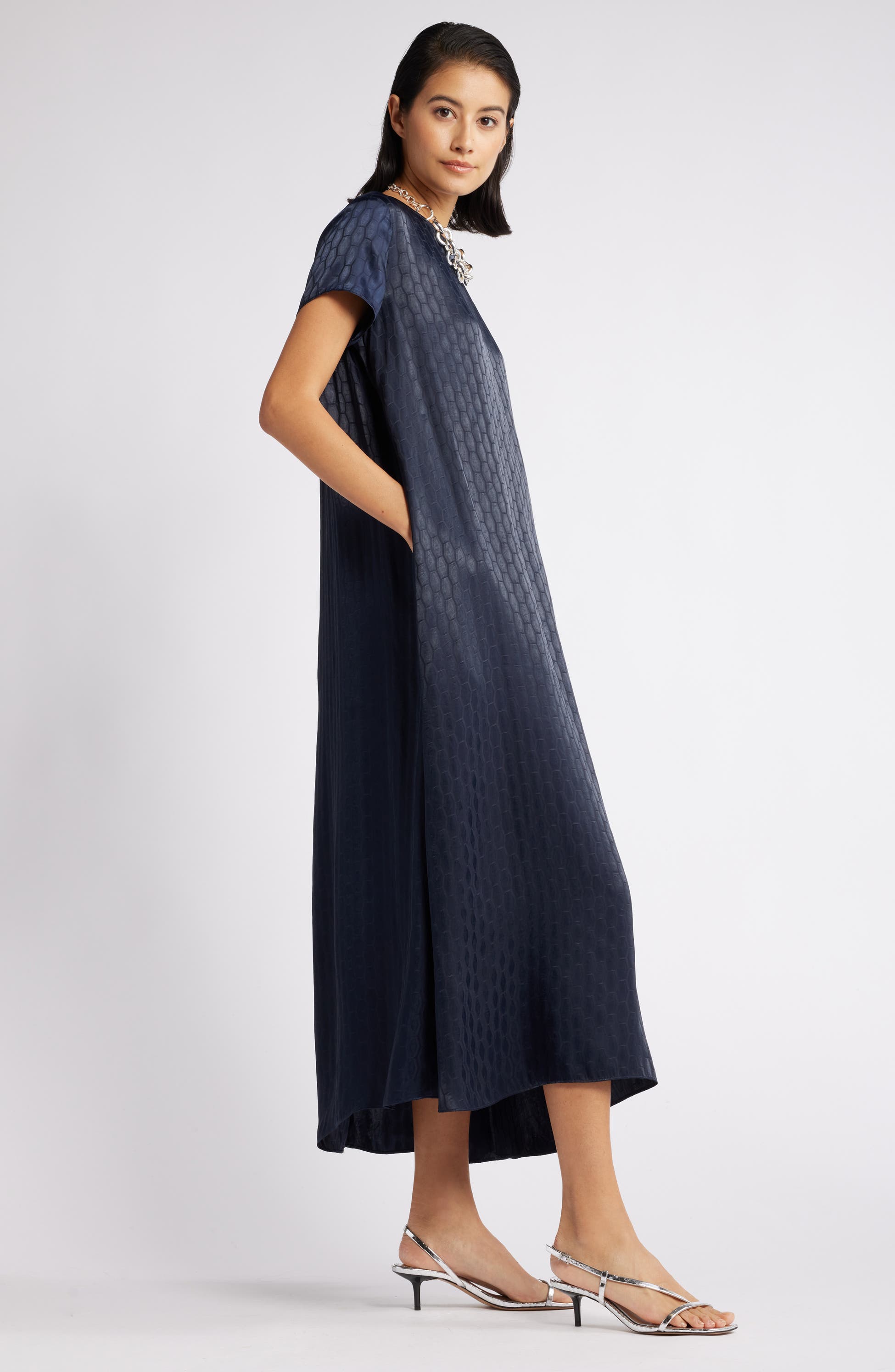 Jacquard Pleat Back Maxi Dress