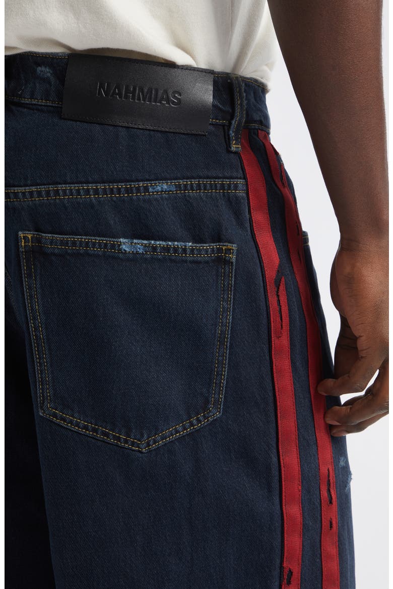 Destroyed Denim Track Pants, Alternate, color, DARK INDIGO WASH