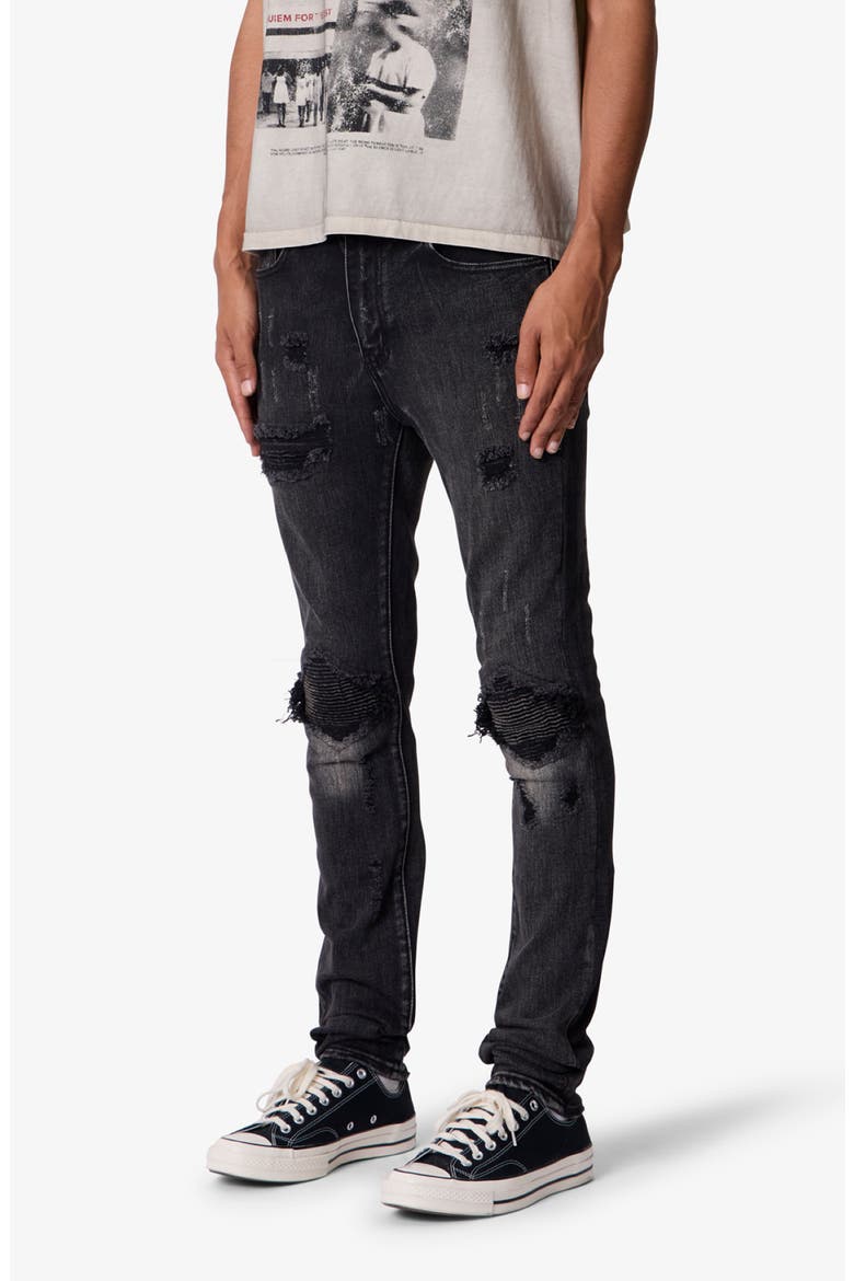 Distressed Moto Skinny Jeans, Alternate, color, BLACK