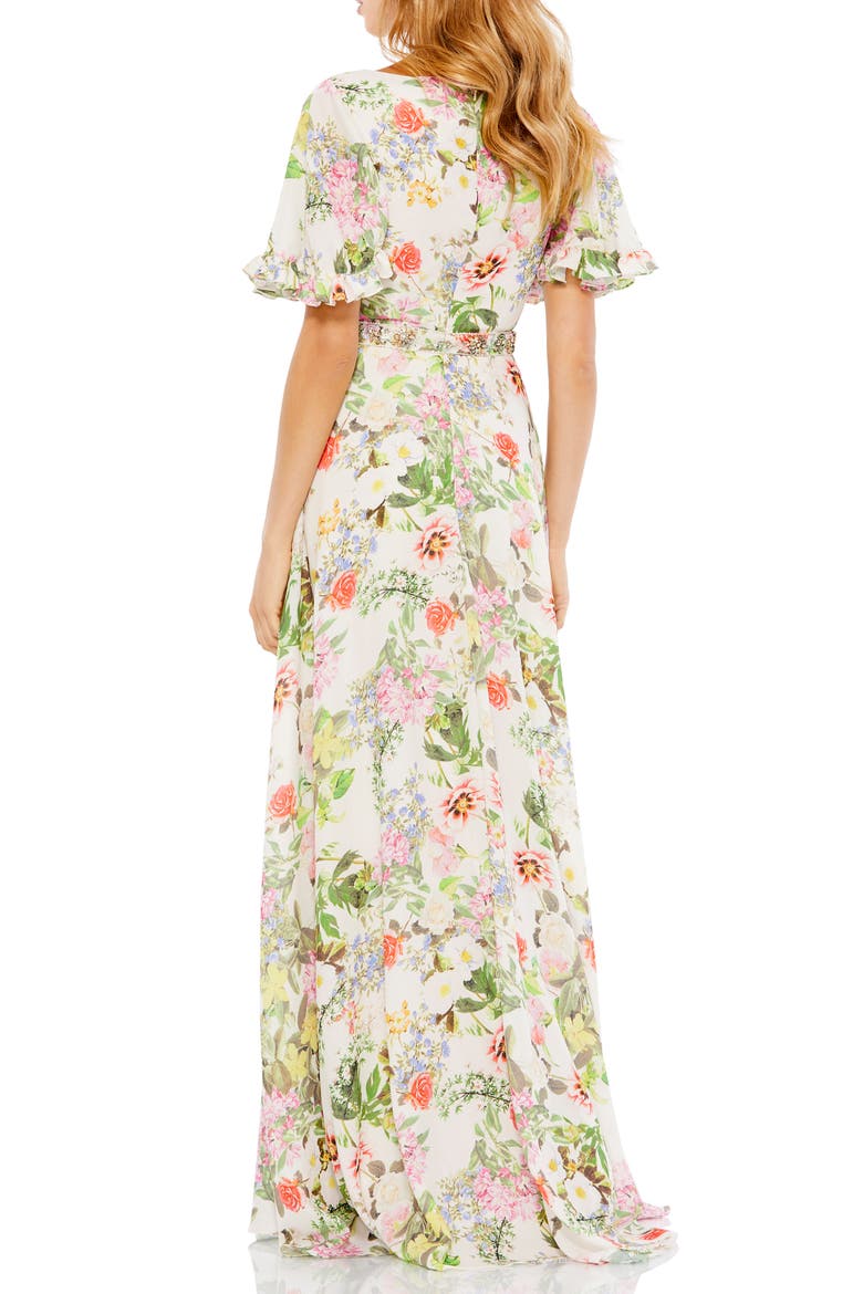 Floral Print Flutter Sleeve Gown, Alternate, color, FLORAL MULTI