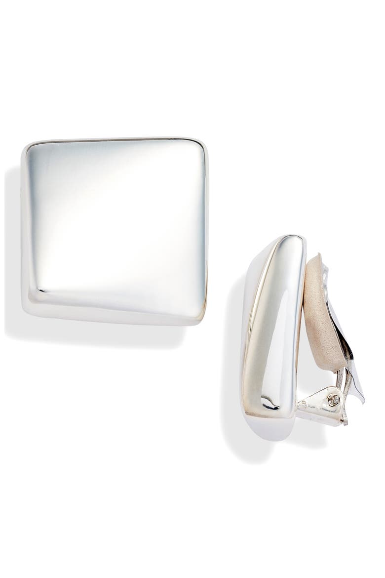 Square Clip Earrings, Main, color, SILVER