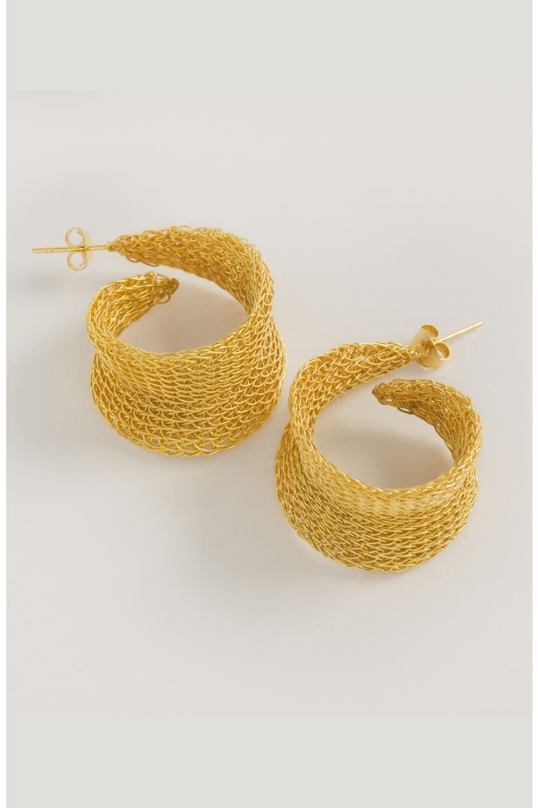 Gold Weave Curled Hoops, Alternate, color, Gold