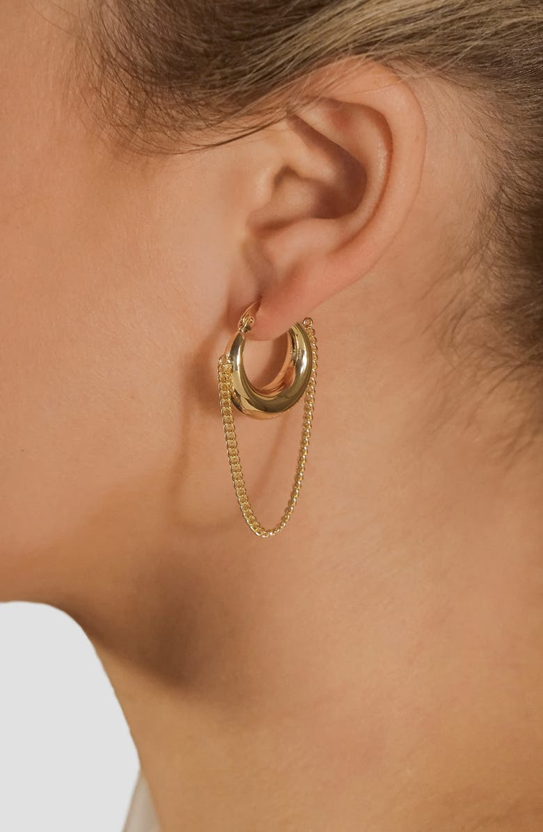 Sterling Forever Mackenzie Chain Drop Hoop Earrings, Alternate, color, Gold