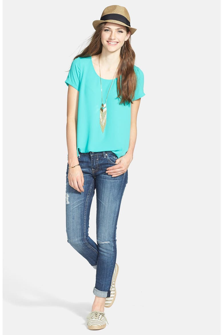 Destroyed Crop Skinny Boyfriend Jeans, Alternate, color, DARK WASH