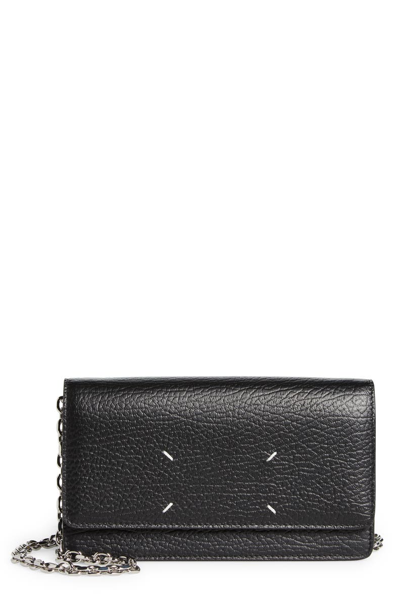 Maison Margiela Large Leather Wallet on a Chain, Main, color, Black