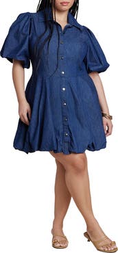 ELOQUII Bubble Detail Denim Mini Dress