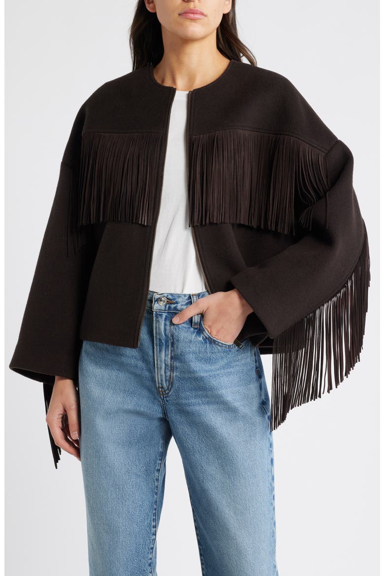 Suede Fringe Wool Blend Jacket, Main, color, CHOCOLATE BROWN