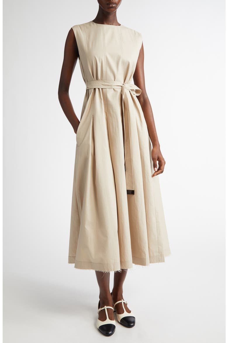 Amina Cotton Twill Midi Dress, Main, color, BEIGE