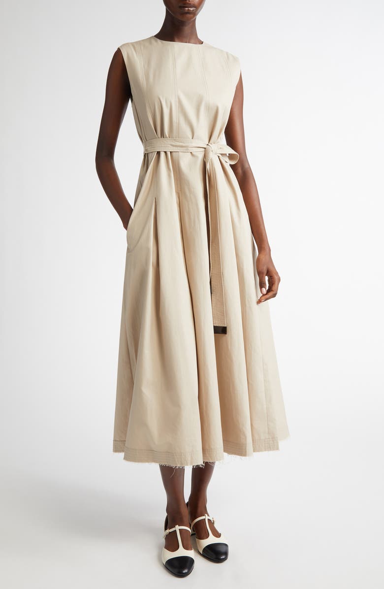 Max Mara Amina Cotton Twill Midi Dress, Main, color, Beige