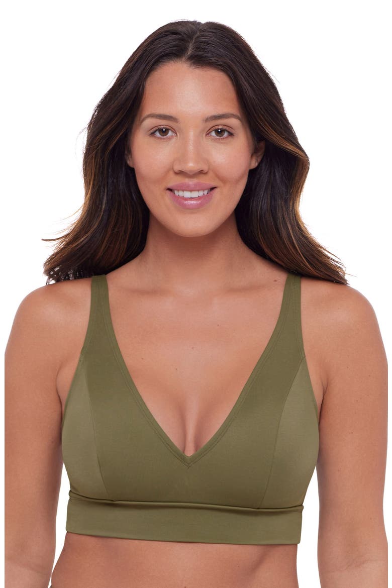 Supportive and Sculpting Banded Plunge V-Neck Bralette Swimsuit Top, Main, color, Eucalyptus
