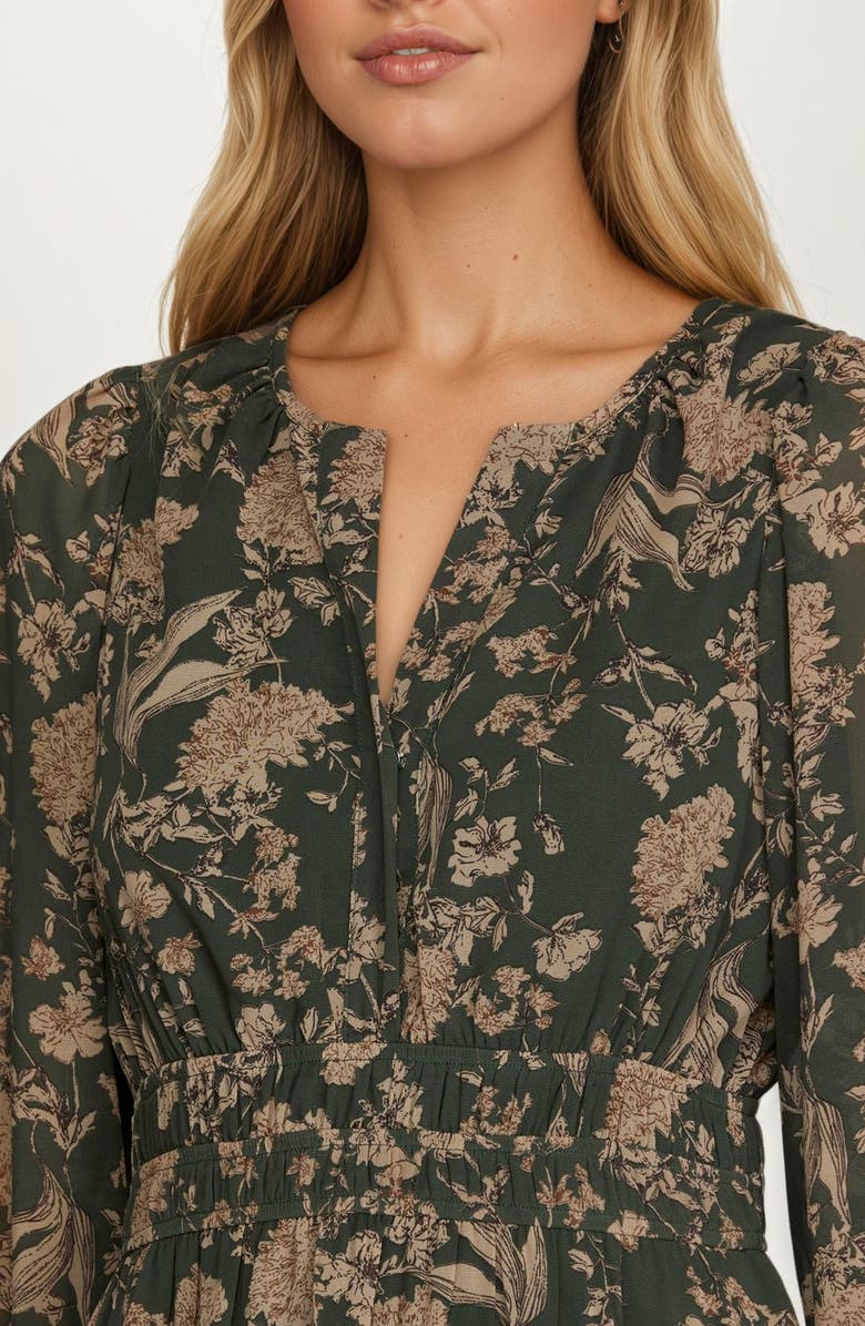 Knit and Lounge Long Sleeve Maxi Dress with Smocked Waist, Alternate, color, Dark Green / Floral