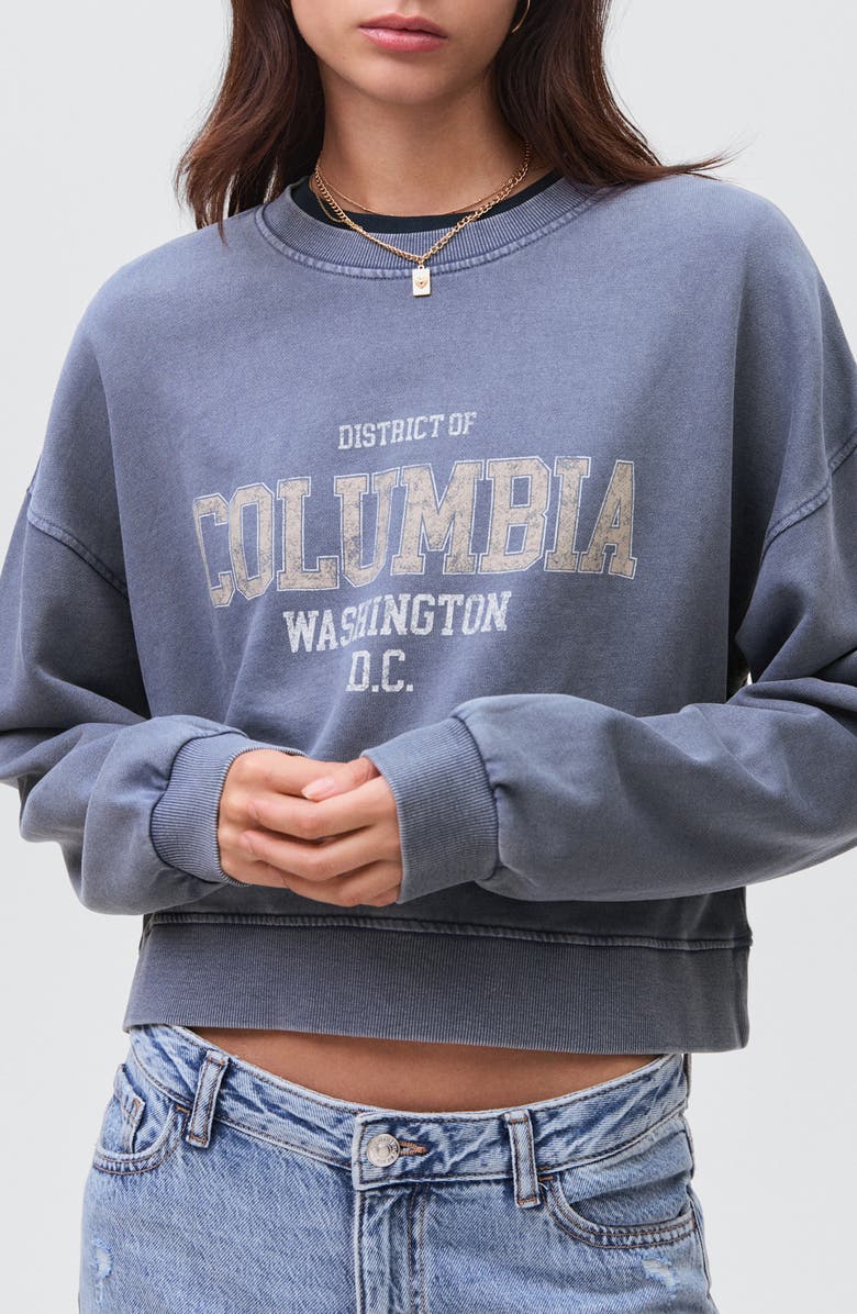 MANGO TEEN Oversize Crop Graphic Sweatshirt, Main, color, Navy