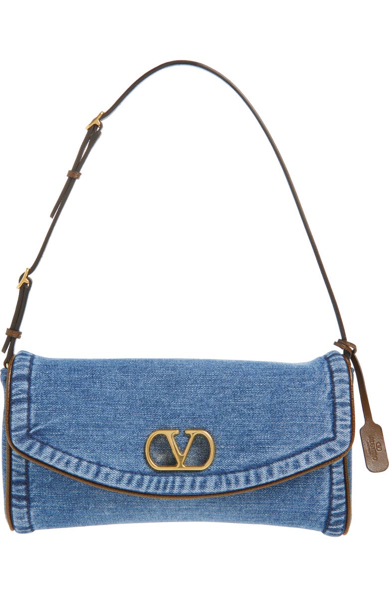 Valentino Garavani Small DeVain Denim Clutch, Main, color, Denim