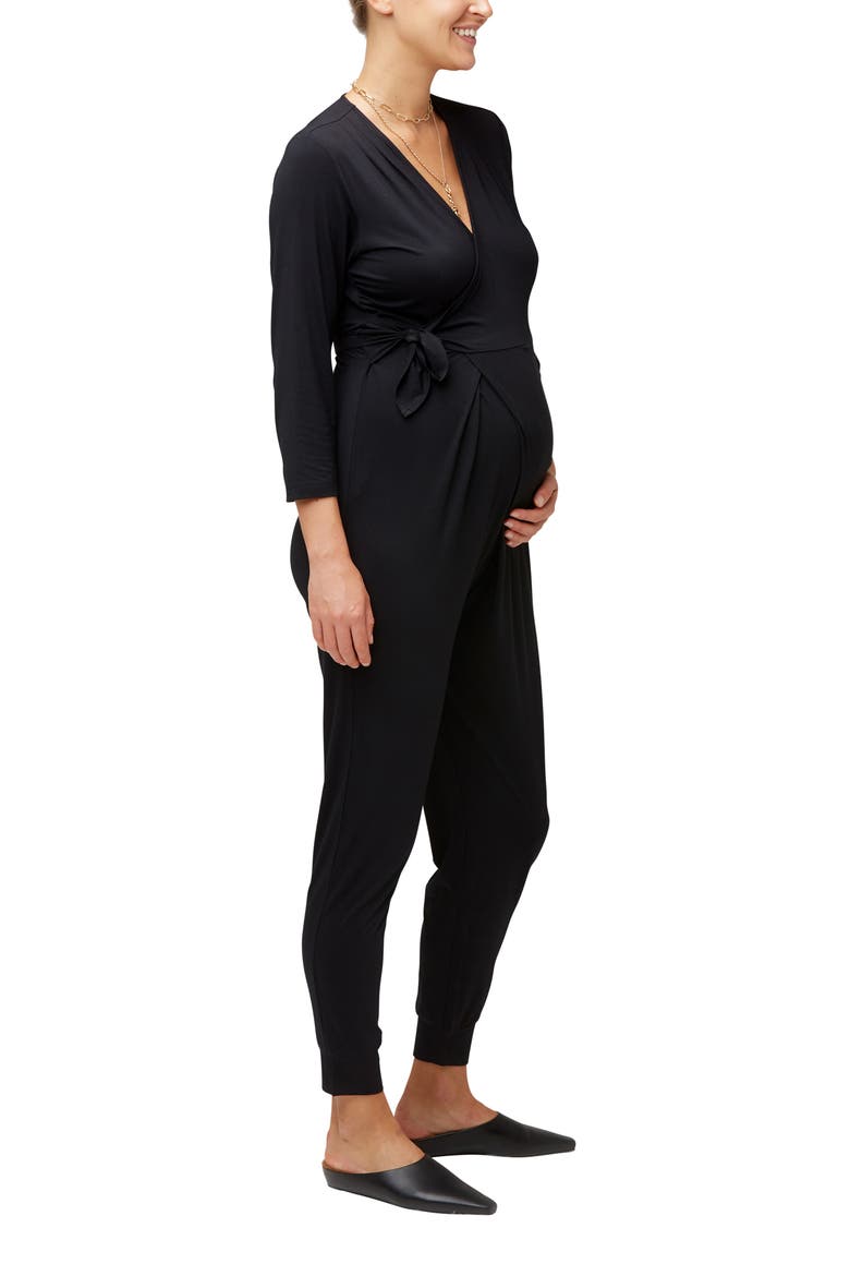 Amabella Maternity Nursing Jumpsuit, Alternate, color, BLACK