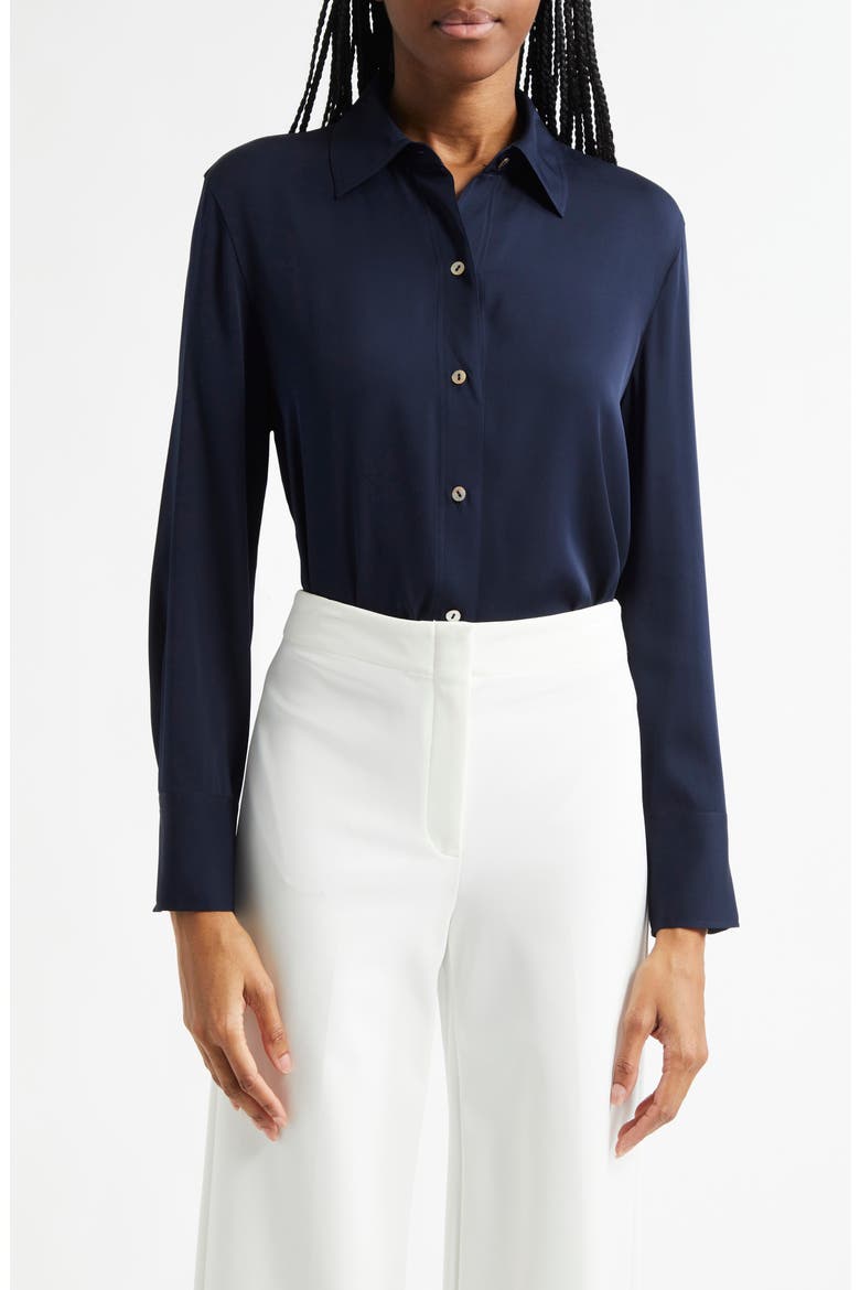 Stretch Silk Button-Up Shirt, Main, color, COASTAL
