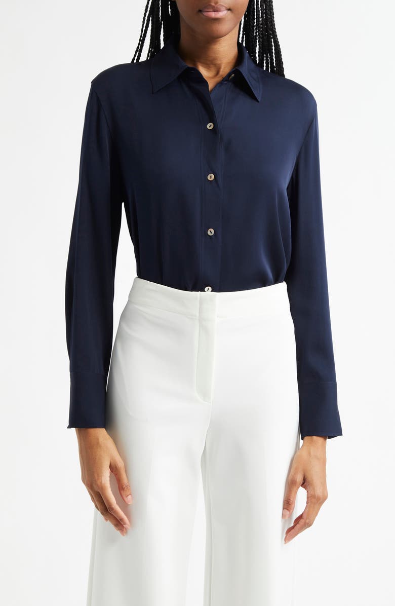 Vince Stretch Silk Button-Up Shirt, Main, color, Coastal