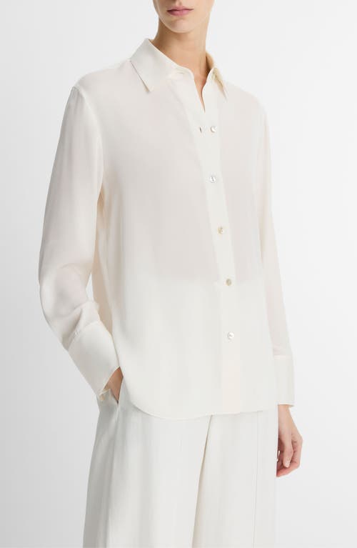 Shop Vince Stretch Silk Button-up Shirt In Off White