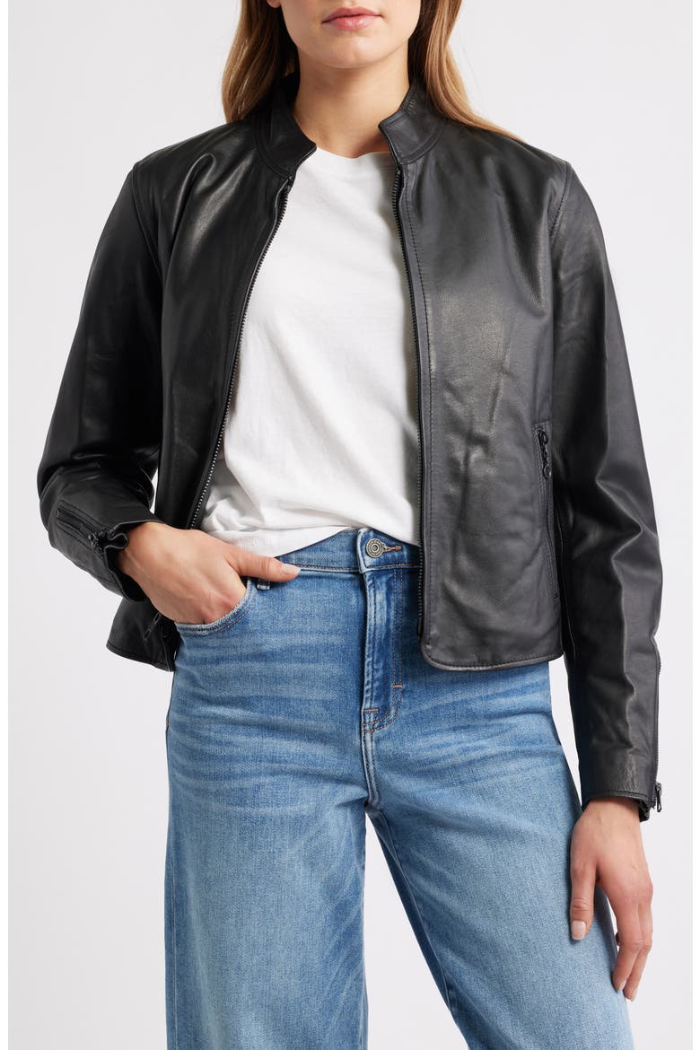 Cafe Racer Leather Jacket, Main, color, BLACK