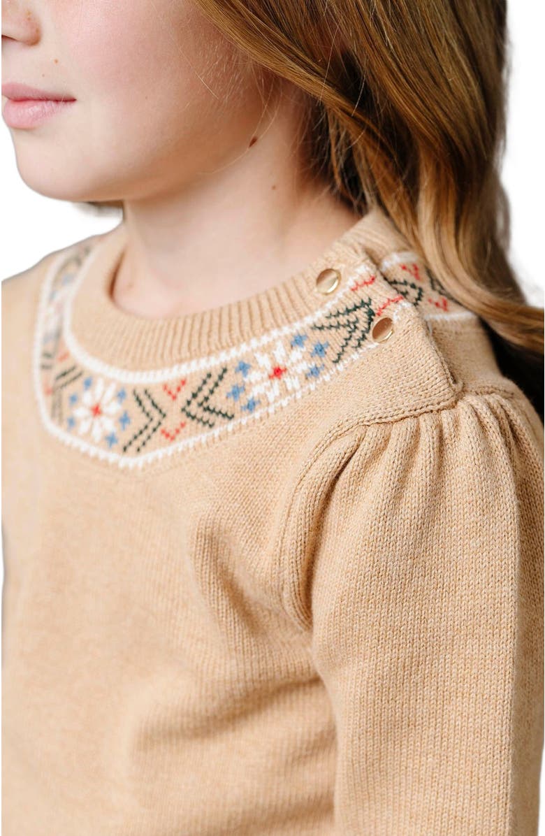 Hope & Henry Girls' Organic Intarsia Trim Sweater, Kids, Alternate, color, Camel Heather Trim Intarsia