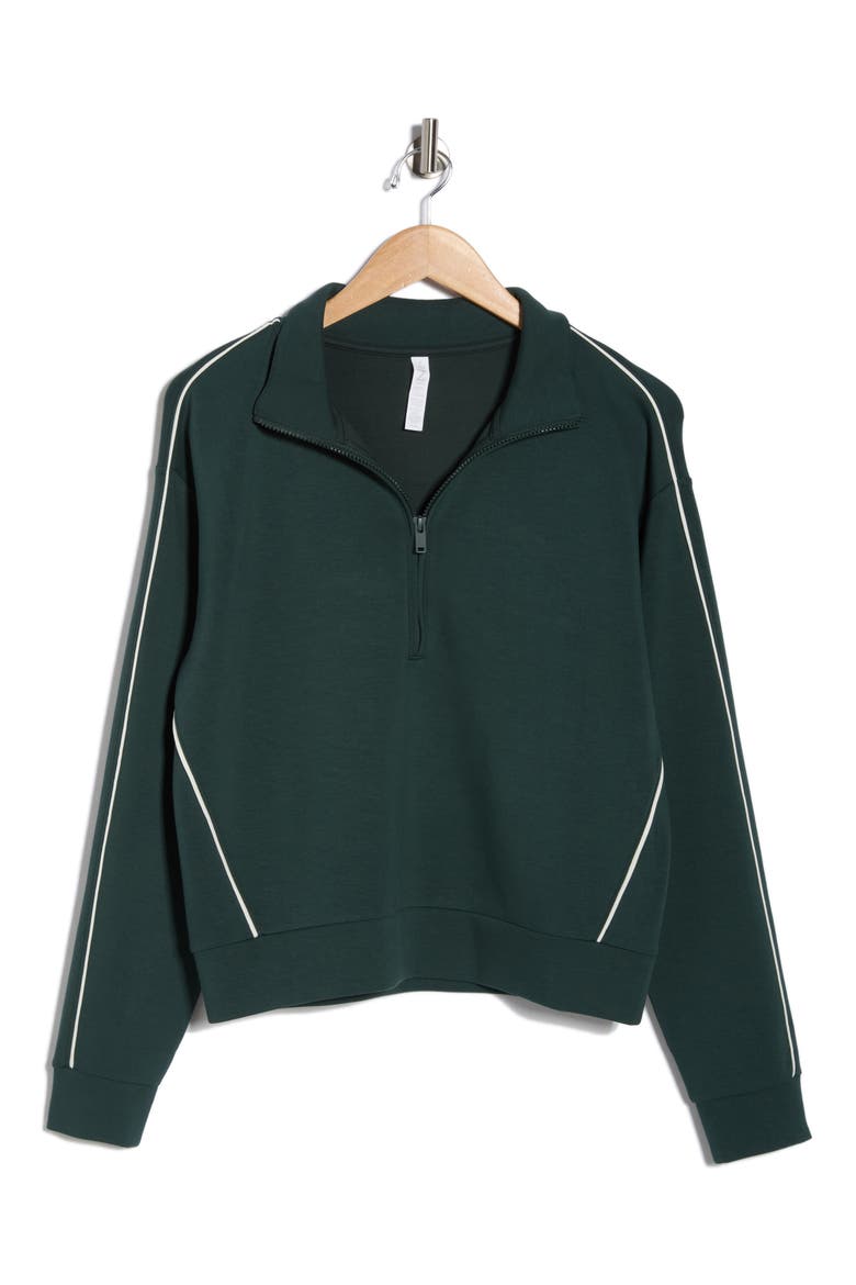 Whisper Piped Knit Quarter Zip Sweatshirt, Alternate, color, GREEN TIMBER