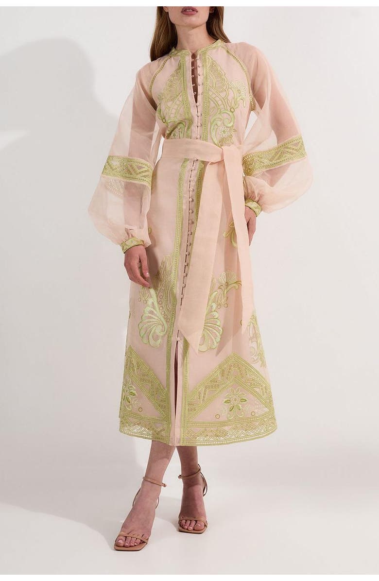 Karen Millen Embroidered Balloon Sleeve Maxi Dress, Alternate, color, Lime