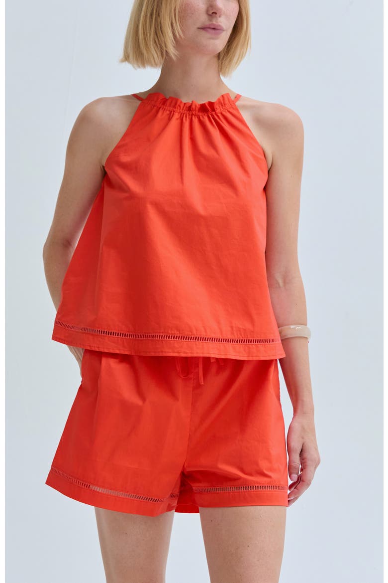 Poplin Lattice Trim Shorts, Alternate, color, Burnt Orange