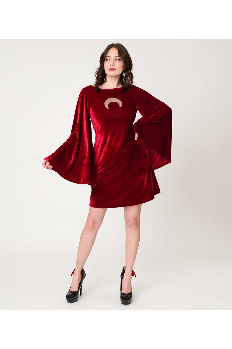 Angel Sleeve Downtown Scene Mini Fit & Flare Dress, Main, color, Red Crescent Moon