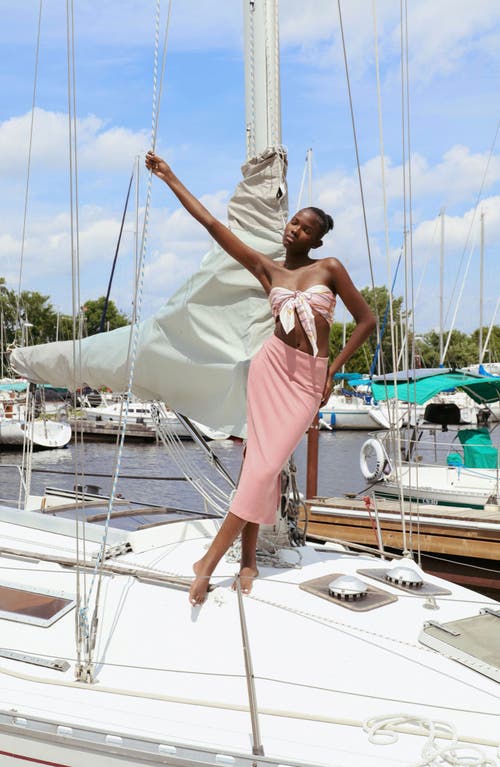 Viens Avec Moi Timeless Cotton Blend Ribbed Skirt In Pink