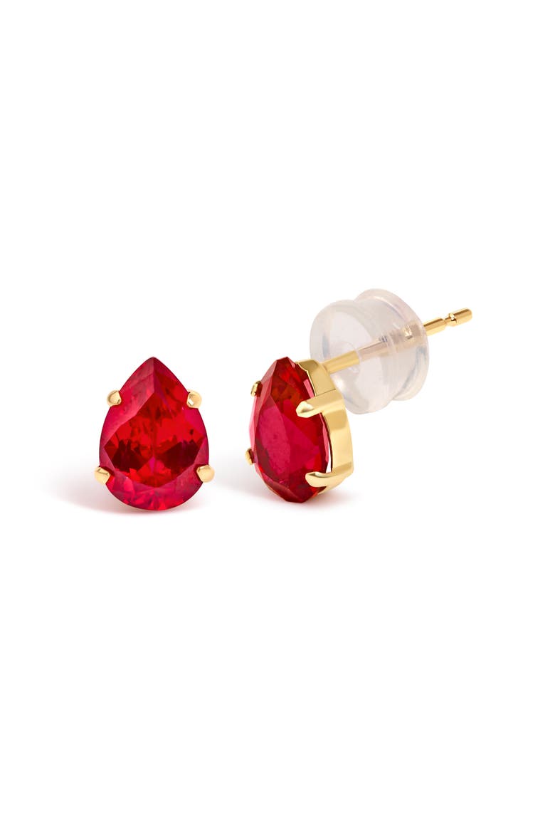 18K Yellow Gold 5X7 MM Created Pear Ruby Solitaire Stud Earrings, Alternate, color, Yellow Gold