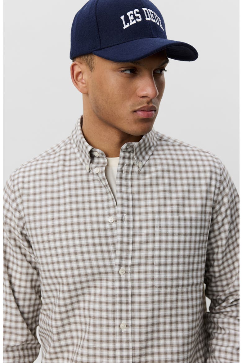 Check Long Sleeve Cotton Button-Down Shirt, Alternate, color, SHOPPING BAG BROWN