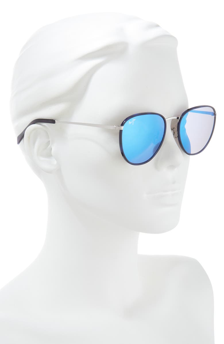 Maui Jim 54mm Fashion Round Polarized Sunglasses, Alternate, color, Blue Silver Blue
