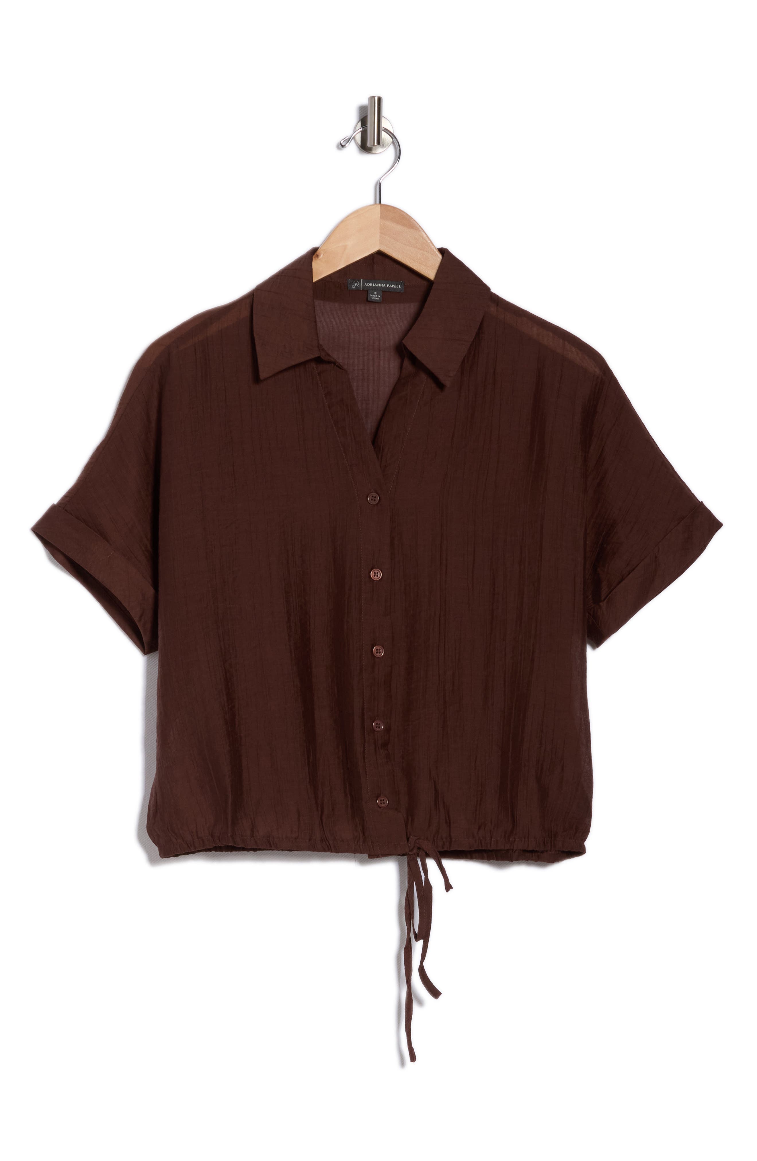Adrianna Papell Short Sleeve Tie Hem Button-Up Shirt