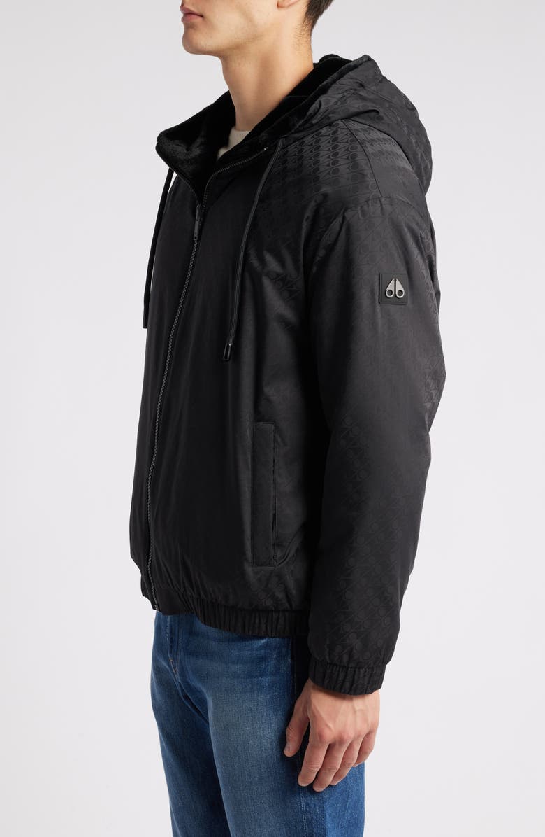 Moose Knuckles Borden Bunny Wind & Water Resistant Faux Fur Reversible Moto Jacket, Alternate, color,