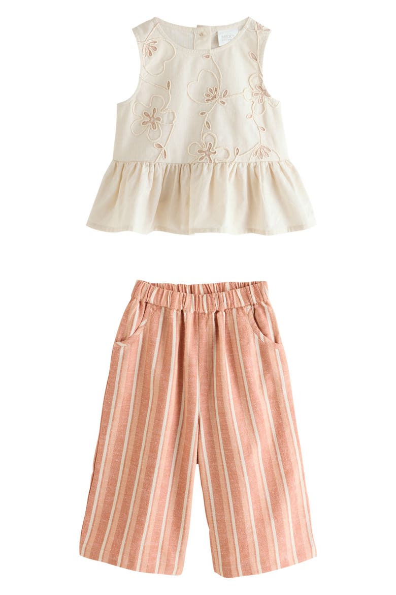 Kids' Peplum Top & Ditsy Stripe Pants Set, Main, color, NEUTRAL