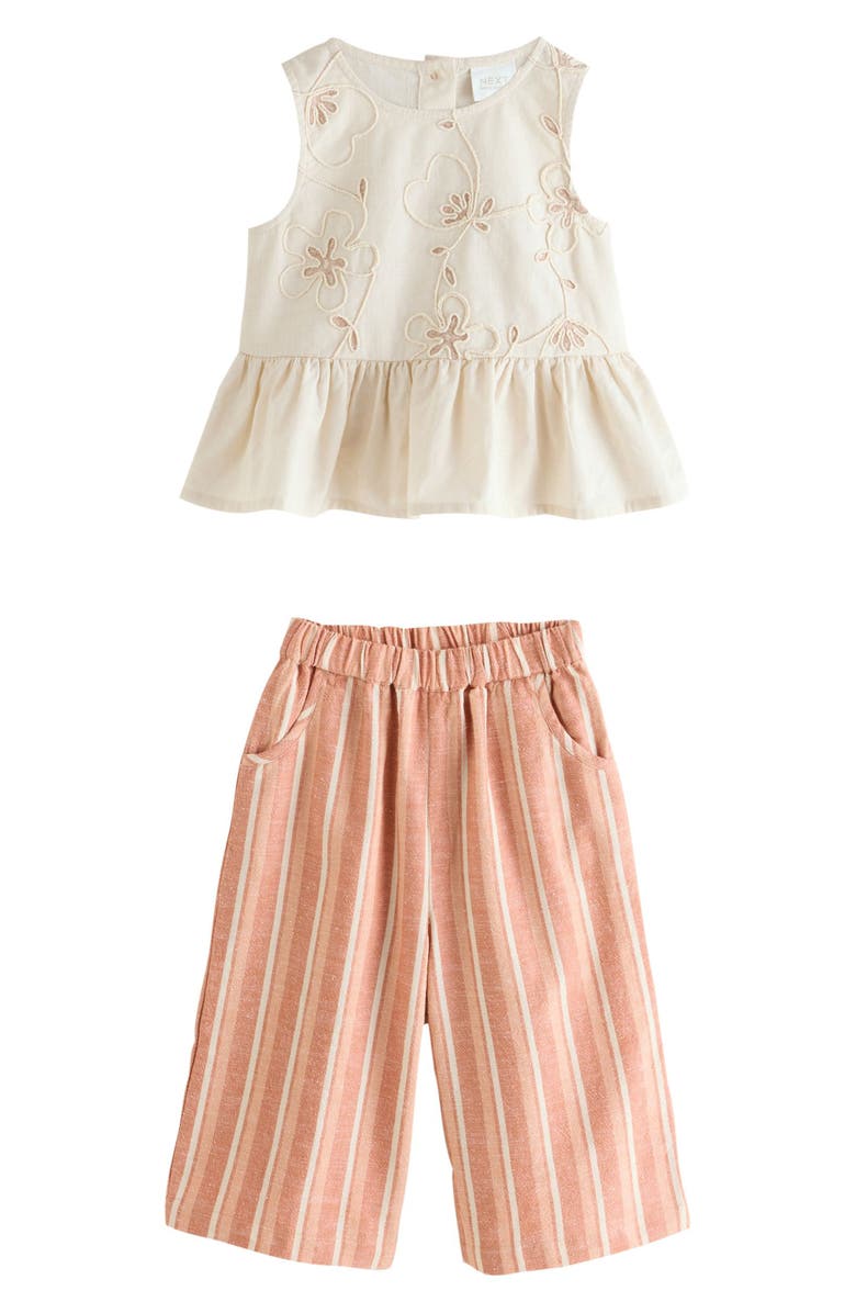 NEXT Kids' Peplum Top & Ditsy Stripe Pants Set, Main, color, Neutral