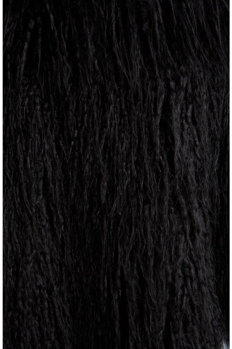 Feather Trim Faux Fur Jacket, Alternate, color, BLACK