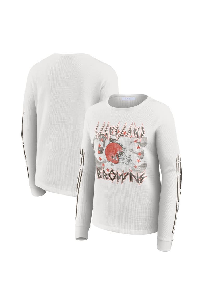 Women's WEAR by Erin Andrews  White Cleveland Browns Graphic Waffle Long-Sleeve T-Shirt, Alternate, color, White