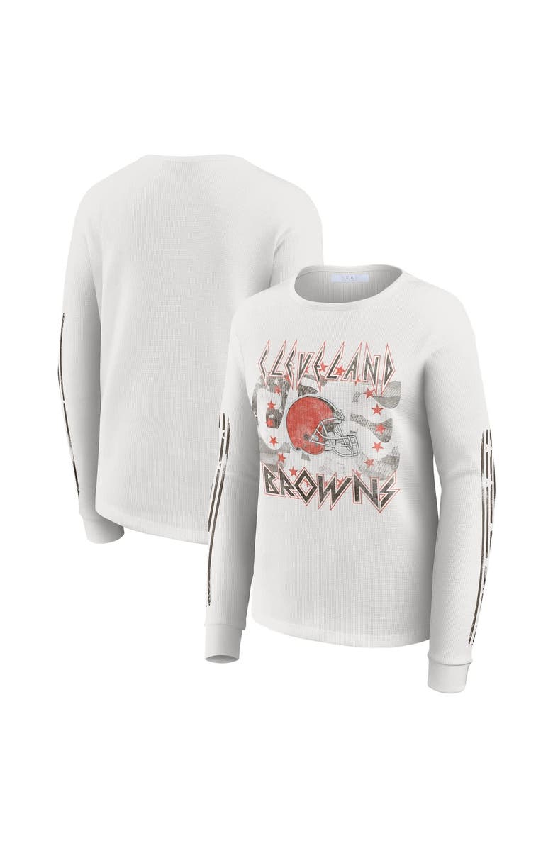 WEAR by Erin Andrews Women's WEAR by Erin Andrews White Cleveland Browns Graphic Waffle Long-Sleeve T-Shirt, Alternate, color, White