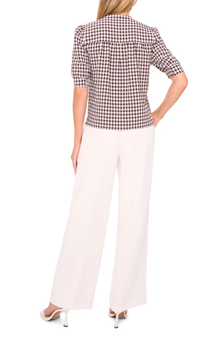 Gingham Puff Sleeve Woven Shirt, Alternate, color, CHICORY COFFEE