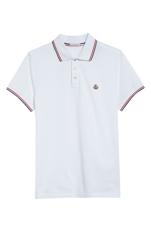 Moncler Classic White Cotton Polo With Signature Tri-color Trim In White