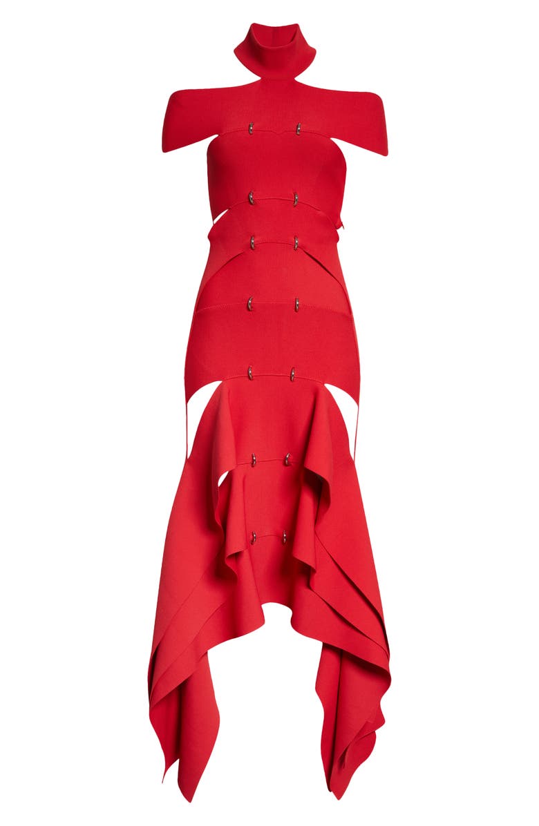 McQueen Slashed Ring Detail Off the Shoulder Dress, Alternate, color, 